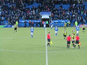 The players head to the dressing rooms at the break