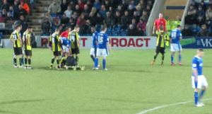 Jack Lester receives a straight red card