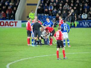 Conor Townsend is shown a red card for this incident