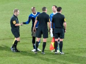 Luis Boa Morte and Sam Togwell have a word with the officials at full time