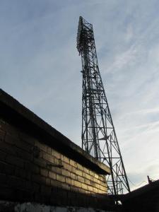 One of the floodlight pylons