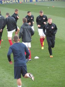 The Barnsley players warm up