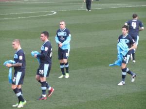The Burnley players get ready for the game