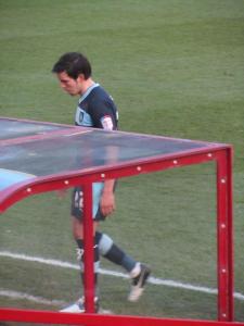Brian Stock leaves the pitch after receiving a second yellow card