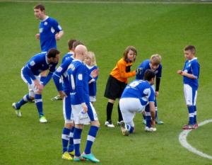 The Chesterfield mascots go on the pitch before kick off
