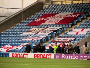 Flags on the away end