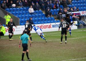 Armand Gnanduillet comes close to connecting with his head