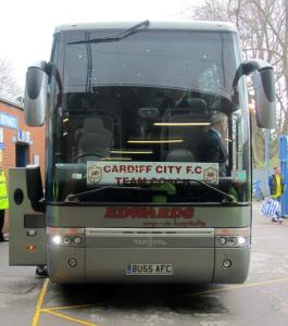 The Cardiff City team coach arrives