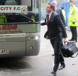 Bluebirds boss Malky Mackay gets off the coach