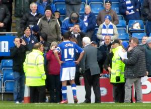 Jack Lester and chairman Dave Allen make short speeches at half time