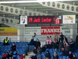 Jack Lester's name appears on the Proact Stadium scoreboard for the final time.