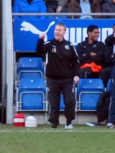 Plymouth boss John Sheridan shouts from the touchline