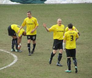 The Vale players prepare for kick off