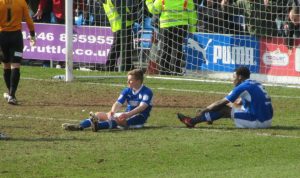 Townsend and Trotman desperatley defend for Chesterfield