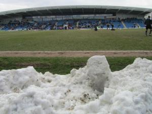 Snow at pitchside in April!