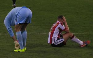 Callum McFadzean goes down