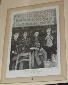 A sketch of the picture of the Beatles in the Grapes, this time the correct way round
