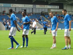 Armand Gnanduillet, Nathan Smith, Jamie Devitt and Matty Brown warm up