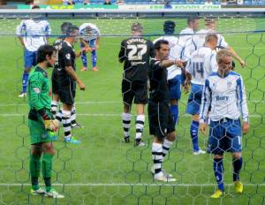 Sam Hird shouts instructions to the defenders