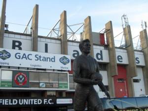The statue of United legend Joe Shaw outside Bramall Lane