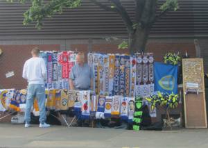 Merchandise on sale outside the stadium