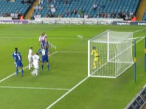 The ball is headed just wide of the target