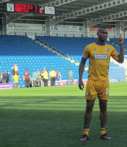 Goalscorer Calvin Andrew poses for a photo