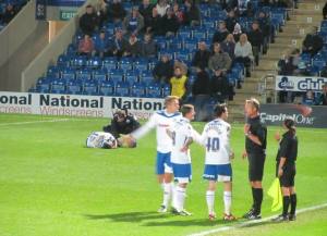 The Rochdale players appeal to the referee