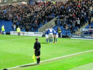 Ollie Banks celebrates scoring his second and Chesterfield's third