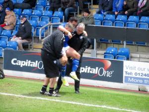 Roberts is carried off the field