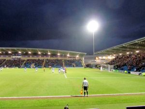 The floodlight shines down