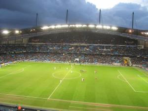 The stadium is lit up