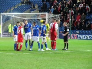 Jon Parkin argues with the referee