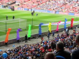 The players head through the tunnel