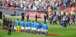 Chesterfield players line up on the field