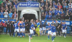 Gary Roberts charges to the dugout after putting Chesterfield ahead