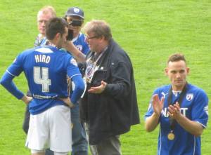Goalscorer Sam Hird is interviewed