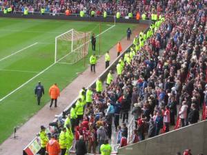 The  Sunderland fans wait for their players