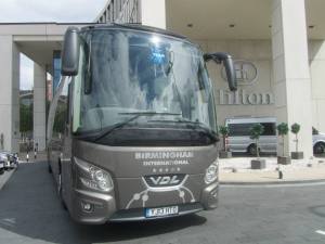 The Porto team coach outside the Hilton Hotel