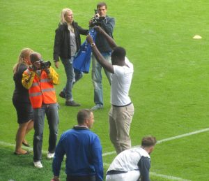 Romelu Lukaku is introduced to the fans after signing permanently for Everton
