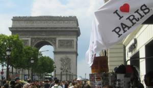The Arc de Triomphe at the top of the street